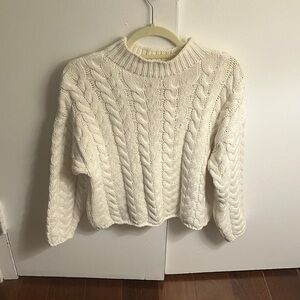 Noisy may Cable Knit Turtleneck Sweater - Cream